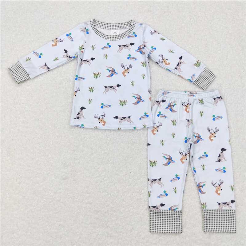 RTS NO MOQ GLP0974 BLP0410 Duck-Elk-Puppy Light Grey Long Sleeve Suit