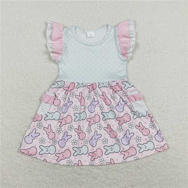 rts GSD0637 Rabbit pocket pink flying sleeve dress
