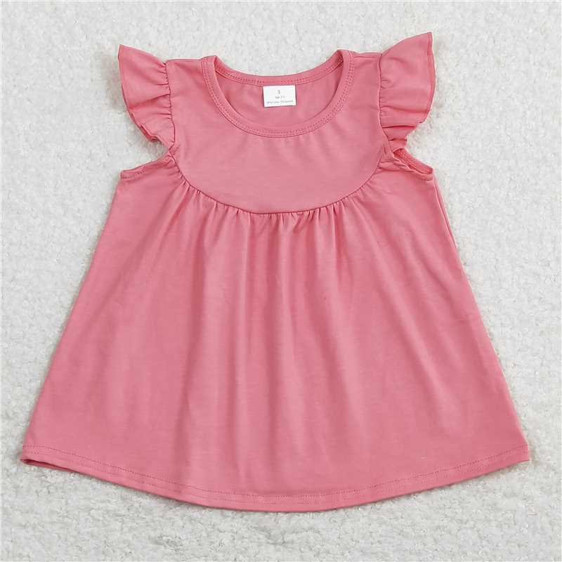 rts stock cotton GT0462 Solid pink flying sleeve top