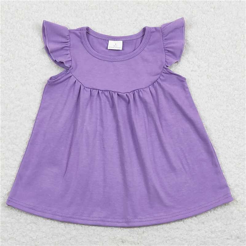 rts stock cotton GT0461 Solid purple flying sleeve top