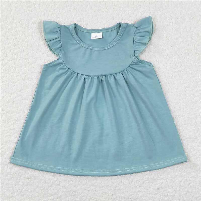 rts stock GT0460 cotton Solid blue green flying sleeve top