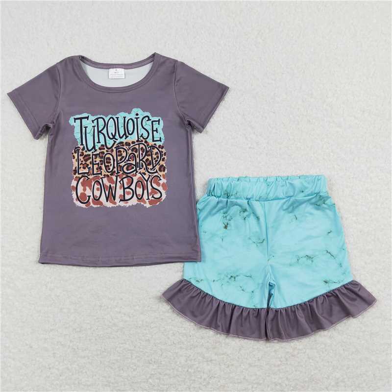 rts stockGSSO0545 turquoise cowboys letter leopard gray short