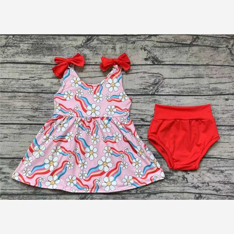 rts GBO0278 Smiley flower rainbow pink suspenders orange briefs set