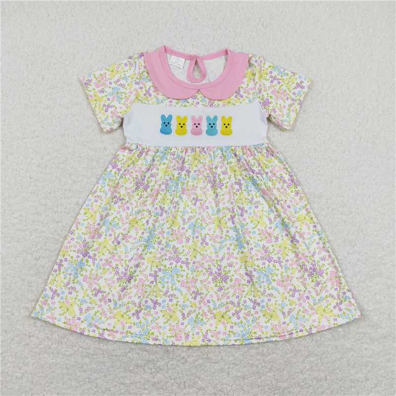 rts stock GSD0649 Embroidery Colorful Rabbit Flowers Floral Pink Doll
