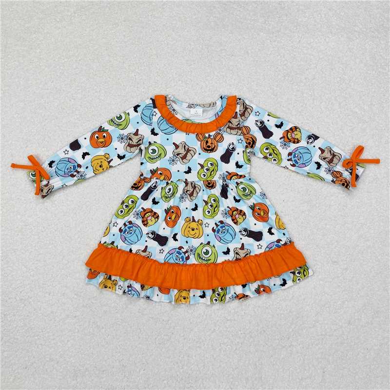 RTS NO MOQ GLP1738 GLD0791 BLP0809 LR1650 Mutated Pumpkin Pattern Sky Blue Plaid Long Sleeve Suit & Climbing Suit & Dress