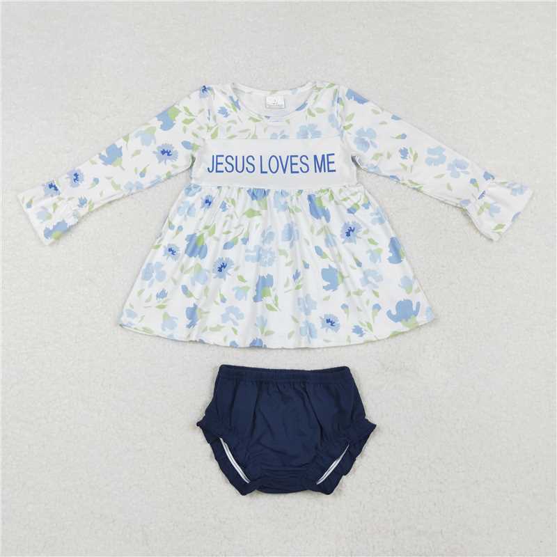 RTS NO MOQ GLP1669 GBO0435 6 A7-12 Blue Flower Long Sleeve Set & Long Sleeve Thong Set