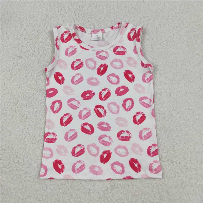 Sales new Baby Girls Sleeveless Pink Valentine's Day Vest Tops Cute Mouth Design Comfortable Cotton Clothes for Little Girls