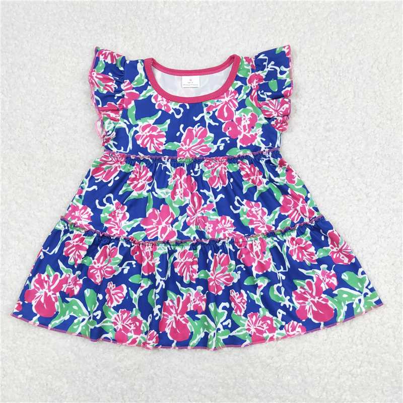 SALES NEW Baby Girls Summer Tunic Tops with Flutter Sleeves in Green Pink Floral Print Soft Cotton Infant Girl's Summer Wear