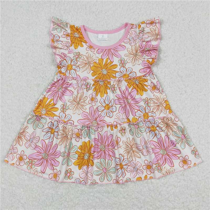 SALES NEW Baby Girls Summer Tunic Tops with Flutter Sleeves And Flowers