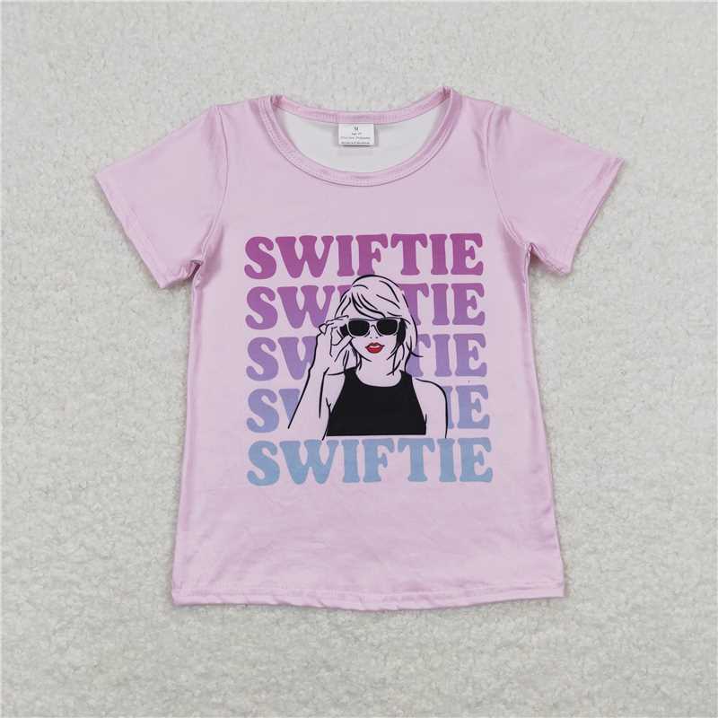 SALES NEW Baby Girls Pink Short Sleeve Tee Shirt Singer Tops Little Girl's Casual Cotton T-Shirt Pink Outfit for Infants