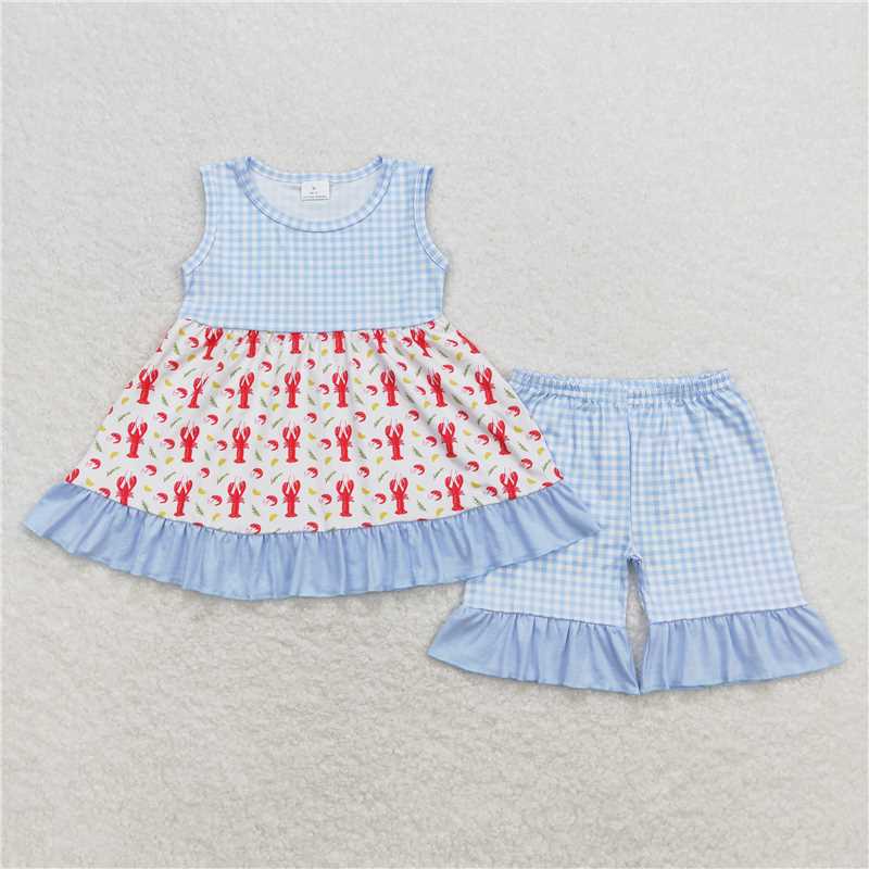 RTS NO MOQ Baby girl clothes Short Sleeve shorts Suit
