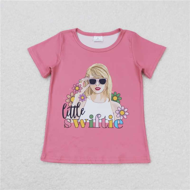SALES NEW Baby Girls Pink Short Sleeve Tee Shirts Tops Little Flowers Print Comfortable Cotton Casual Outfit for Infants