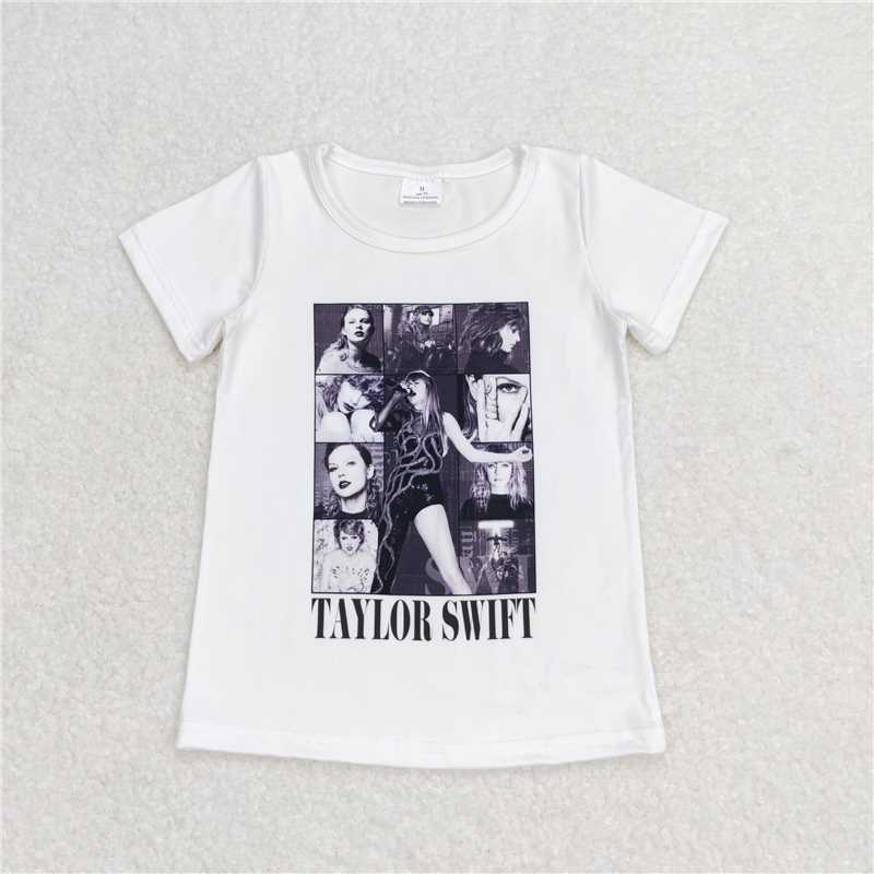SALES NEW Baby Girls Grey Music Short Sleeve Tee Shirt White Singer Tops Comfortable Cotton Kids' T-Shirt for Girls
