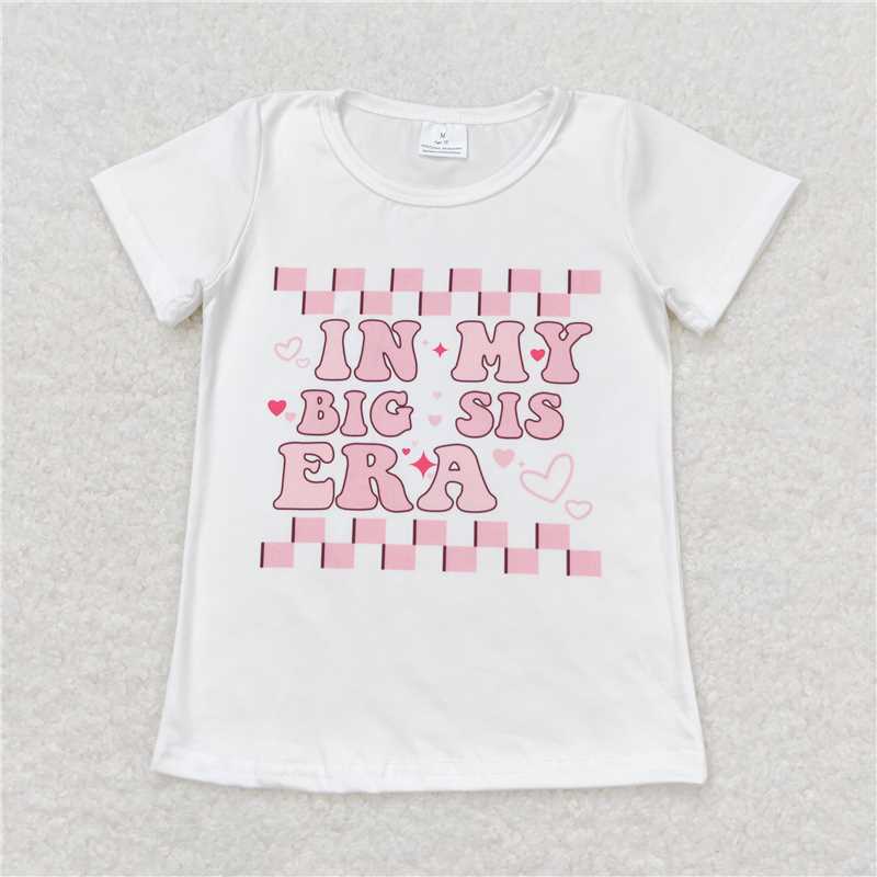 SALES NEW Baby Girls Short Sleeve Tee Shirts Lettering with Pink and White Plaid Trendy Top for Little Girls