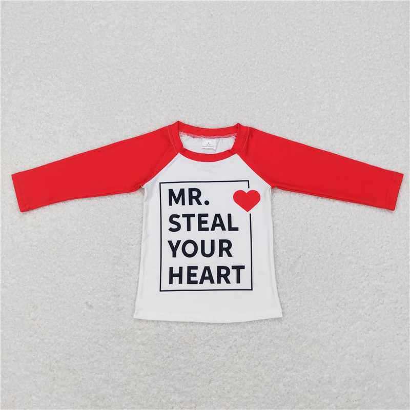 RTS NO MOQ LR0797 BT0441 Red Heart Letters Pattern Long Sleeve Top & Long Climbing Suit