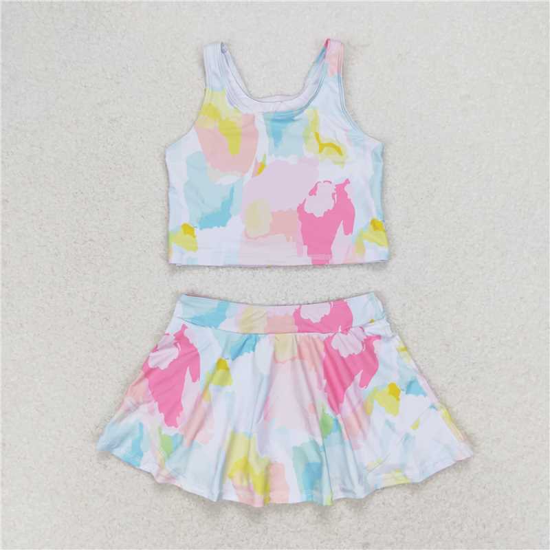 RTS NO MOQ Summer Girls Swimsuit Shorts Skirt Set Sun Protection Fabric