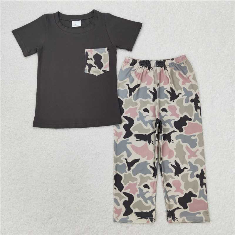 RTS NO MOQ Sibling Baby boy clothes duck camouflage Short Sleeve pants Suits