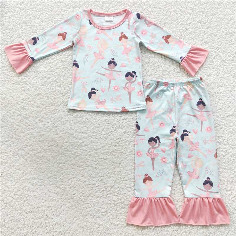 RTS NO MOQ Dancing Ballet Girl Blue Long Sleeve Dress Dancing Ballet Girl Blue sets