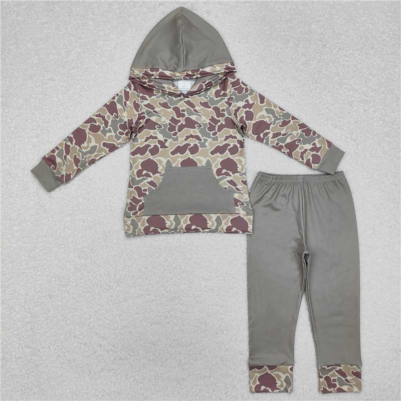 RTS NO MOQ Baby Boys Camo Hooded Top Pants Clothes Sets