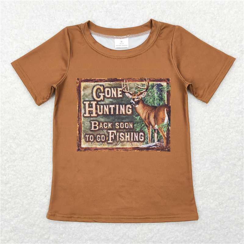 RTS NO MOQ Sibling Baby Boys hunting elk Print Short Sleeve Tops