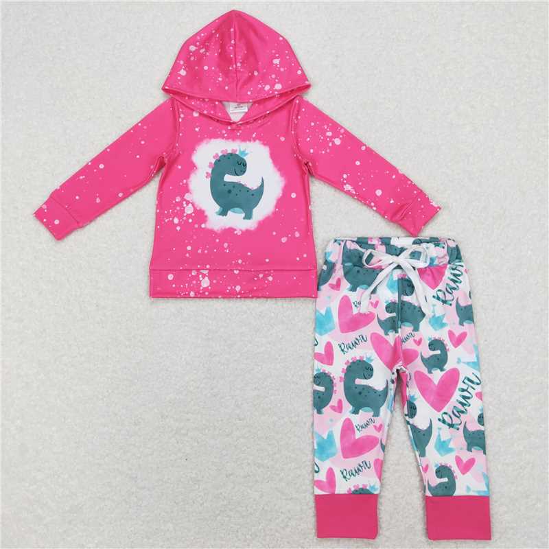 RTS NO MOQ BLP0637 GLP1107 Dinosaur pattern boys and girls hooded long sleeve suit