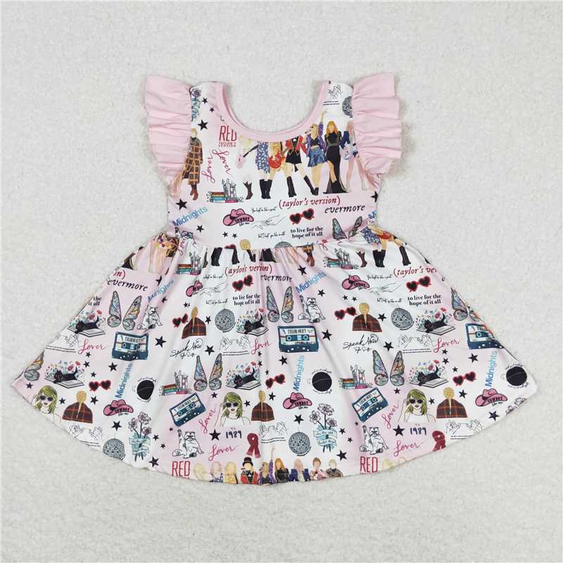 Cute Clothes GSD1093 Baby girl's light pink flutter sleeve dress for summer