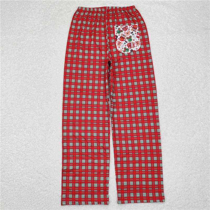 RTS NO MOQ GLP1550 GSD1403 P0569 Christmas Red Plaid Long Sleeve Suit & Short Sleeve Dress & Adult Pants