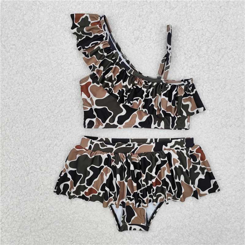 RTS NO MOQ baby girl clothes Camouflage Short Skirt Set & Swimsuit