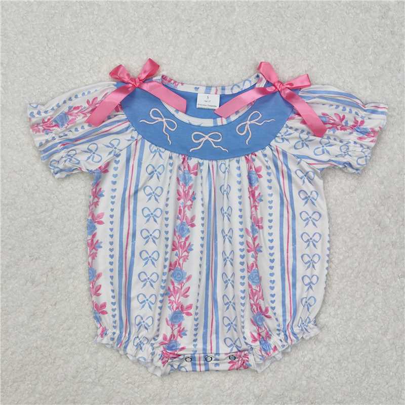RTS NO MOQ Sibling baby girls clothes embroidery floral short-sleeved rompers