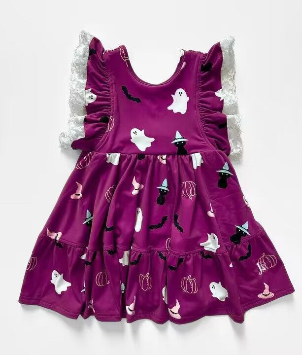 custom moq 5 eta 6-7weeks baby girls clothes ghost purple short sleeve dress summer