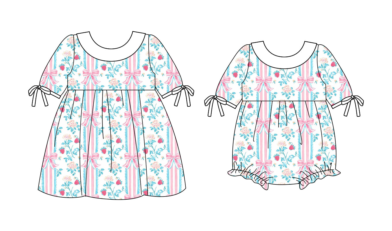 25.10.3 custom each style moq 8 eta 6-8week Sibling Sisters floral bunny baby girl short sleeve dress and rompers match family design
