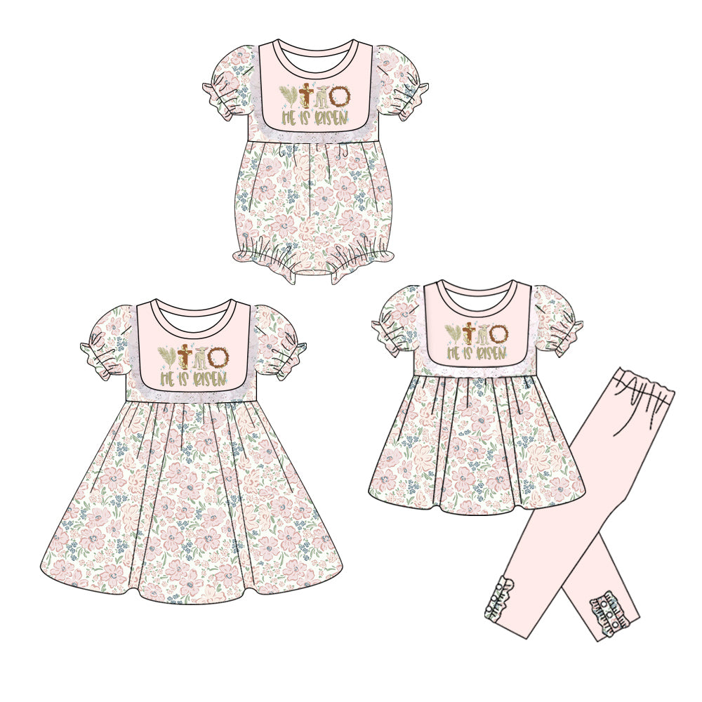 25.10.14 custom each style moq 5 eta 6-8week Sibling Sisters easter floral baby girl short sleeve pants sets and dress and rompers match family design