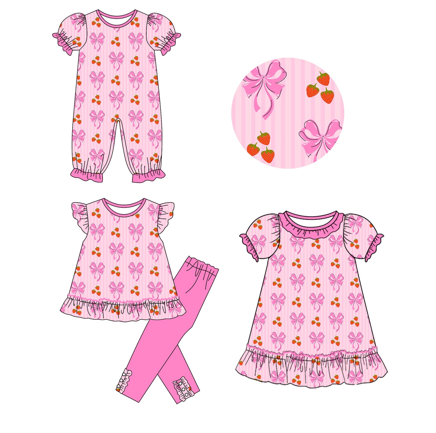 25.10.27 custom each style moq 5 eta 6-8week Sibling Sisters strawberry bow baby girl short sleeve pants sets and dress and rompers match family design