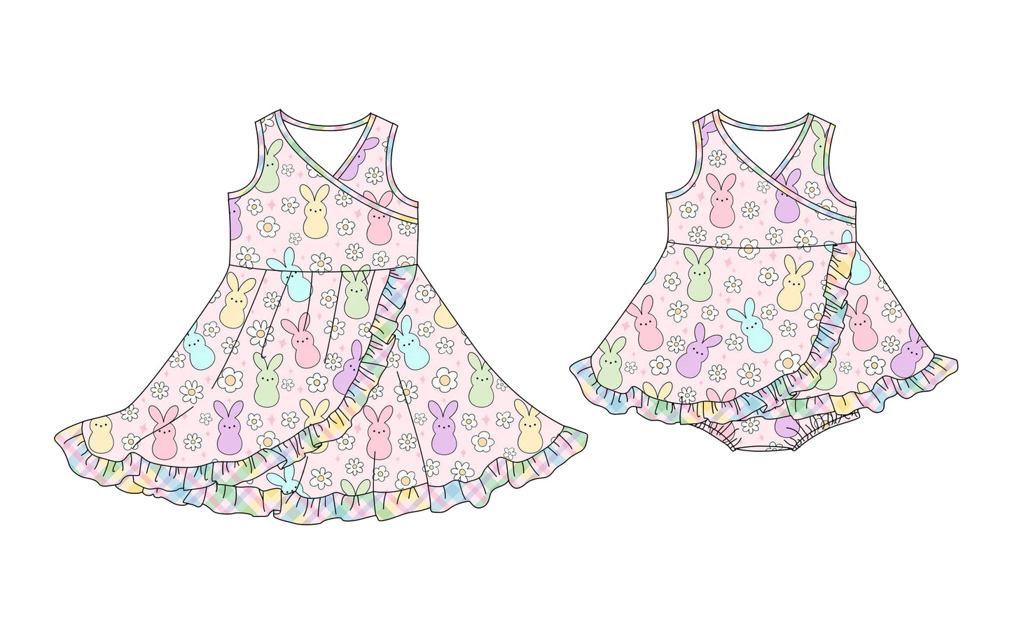 25.10.11 custom each style moq 5 eta 6-8week Sibling Sisters bunny floral baby girl short sleeve dress and romper match family design