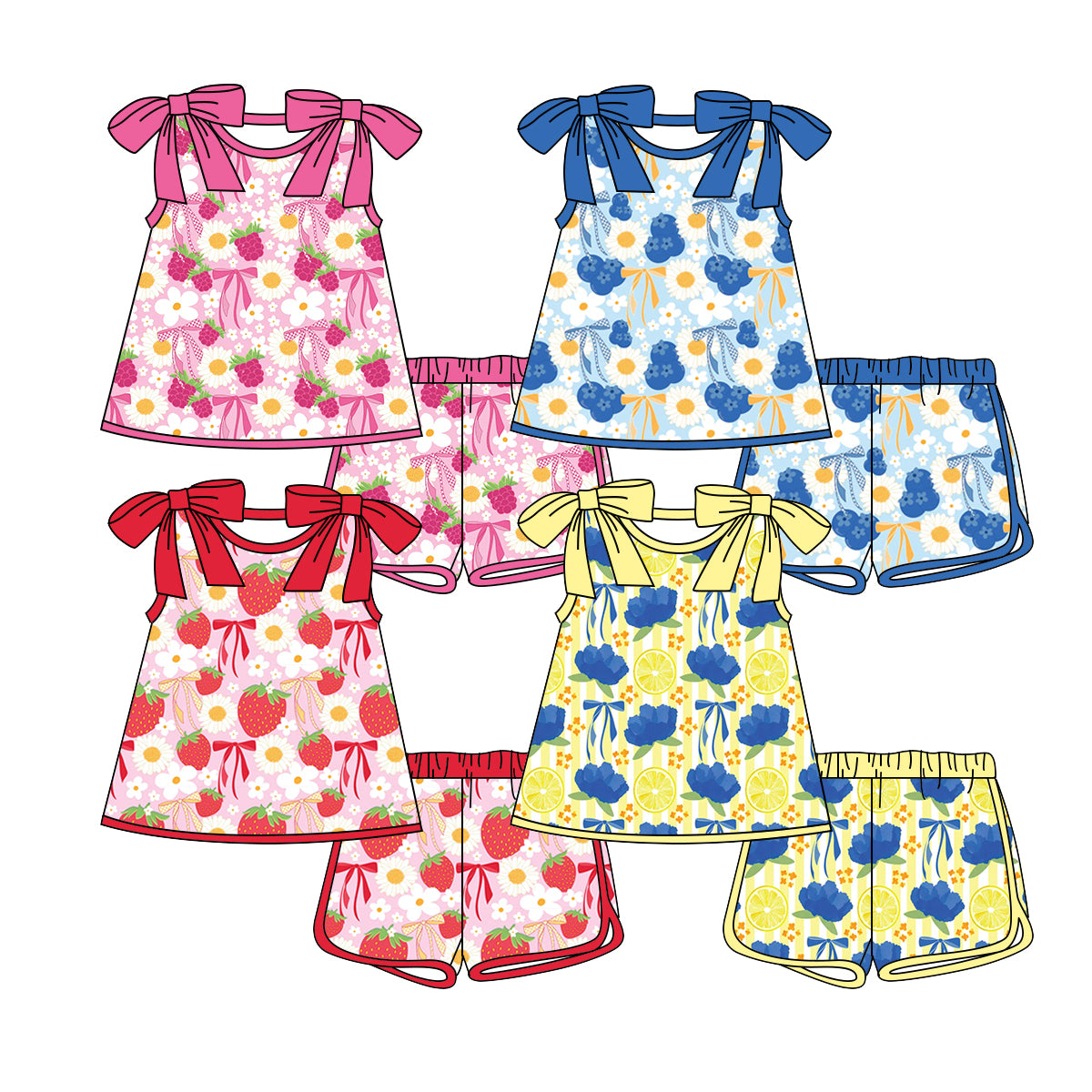 25.12.16 custom each style moq 5 eta 6-8week Sibling Sisters bow baby girl clothes short sleeve shorts sets 4 match family design
