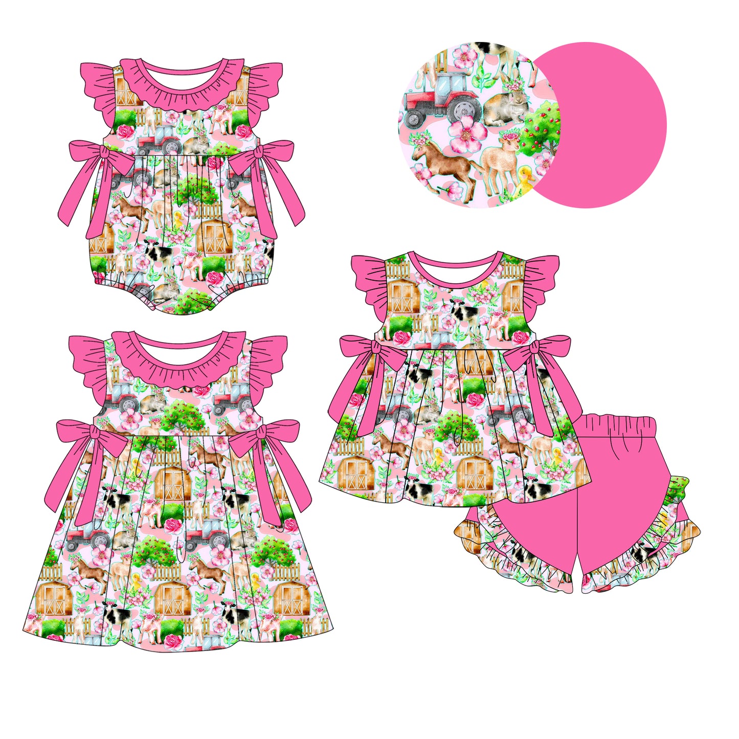 26.1.15 custom each style moq 5 eta 6-8week Sibling Sister horse baby short sleeve shorts sets and romper and dress match design