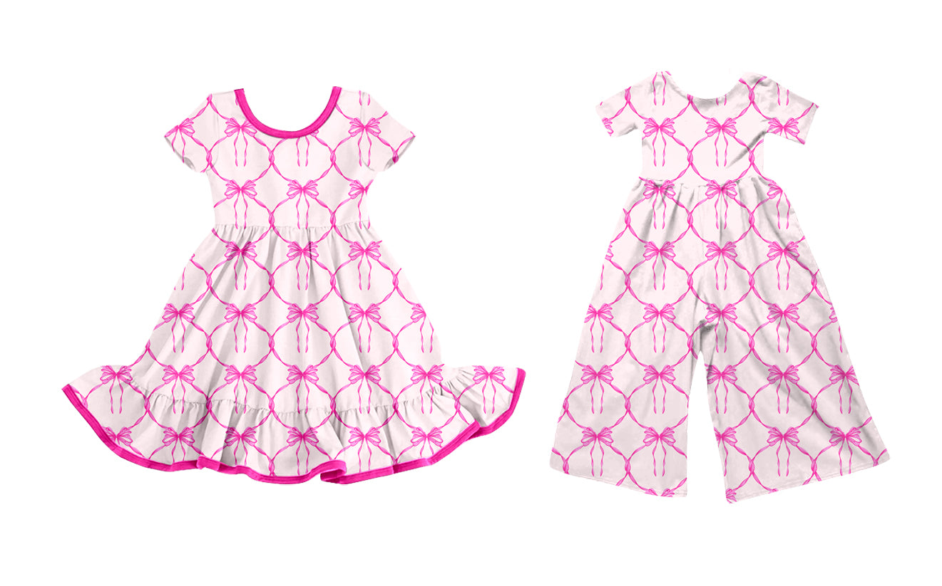 25.9.23 custom each style moq 8 eta 6-8week Sibling Sisters bow baby girl long sleeve dress and jumpsuit match family design