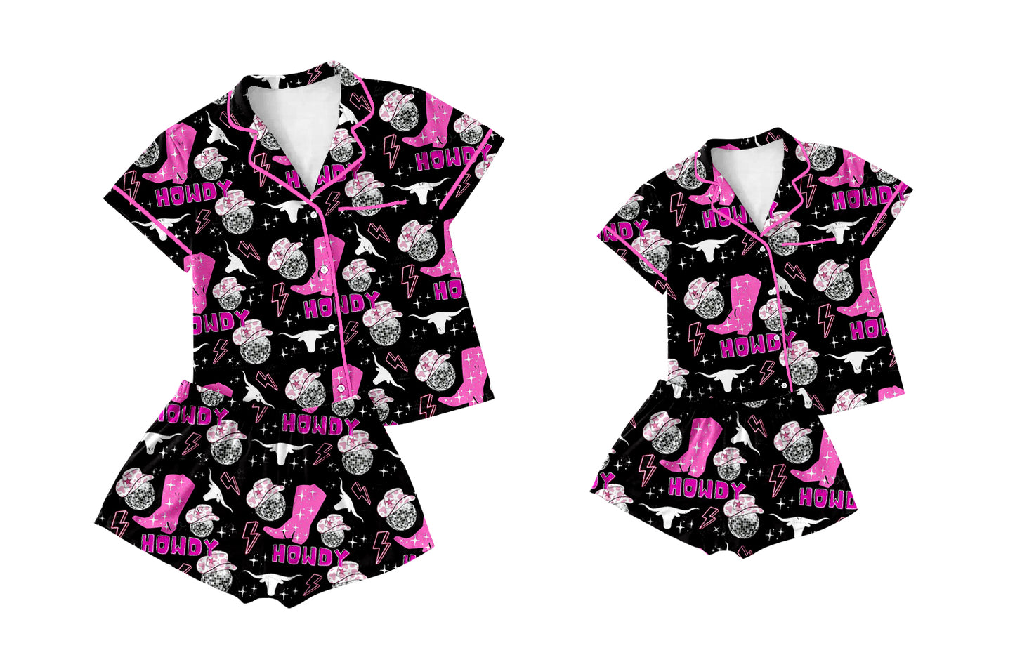 12.17 custom each style moq 5eta 4-6week Sibling Sister HOWDY short sleeve shorts sets and adult sets match design
