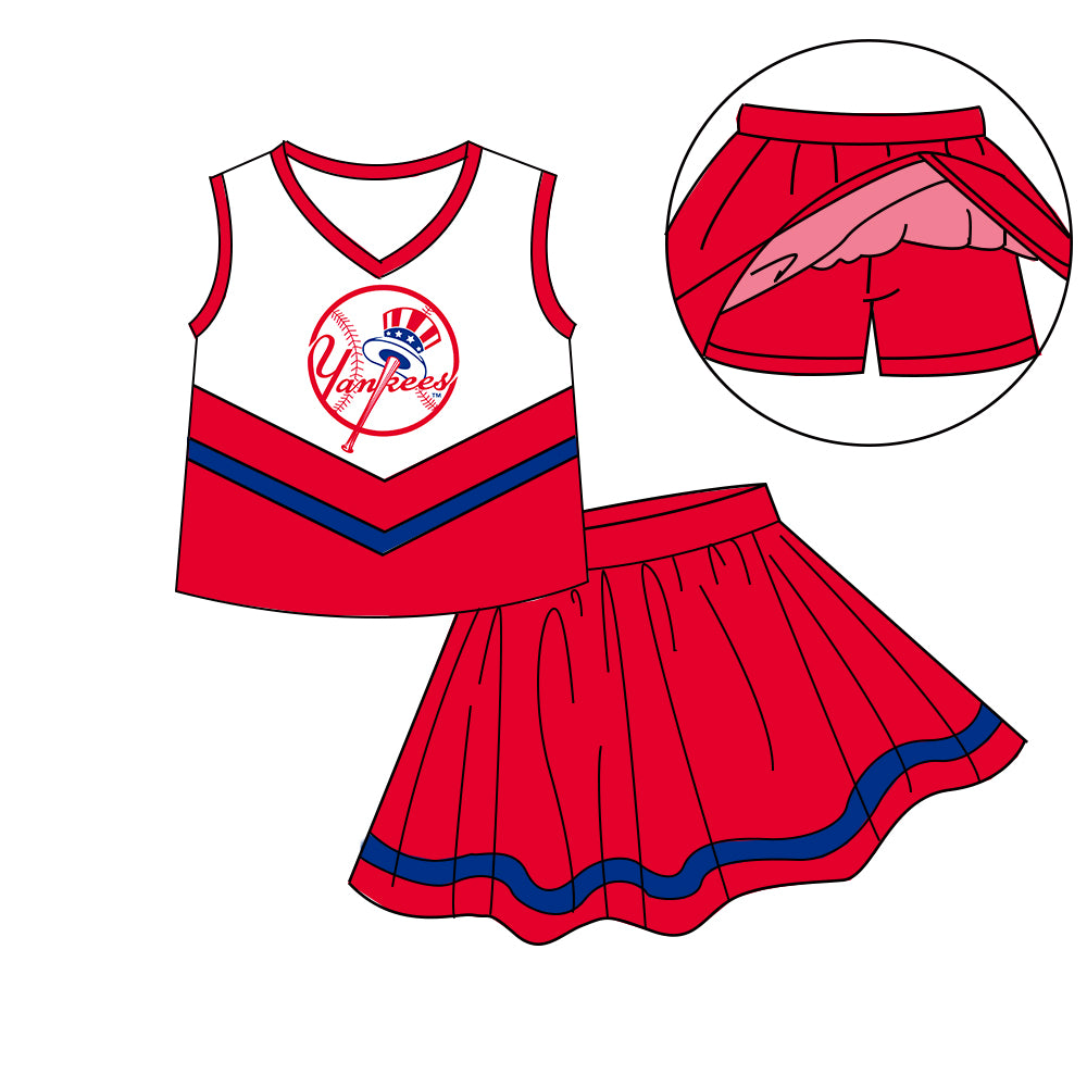Custom moq 5 mix size milk silk eta 6-8weeks summer teams red baby girls clothes team sleeveless skirts shorts sets-25.7.8