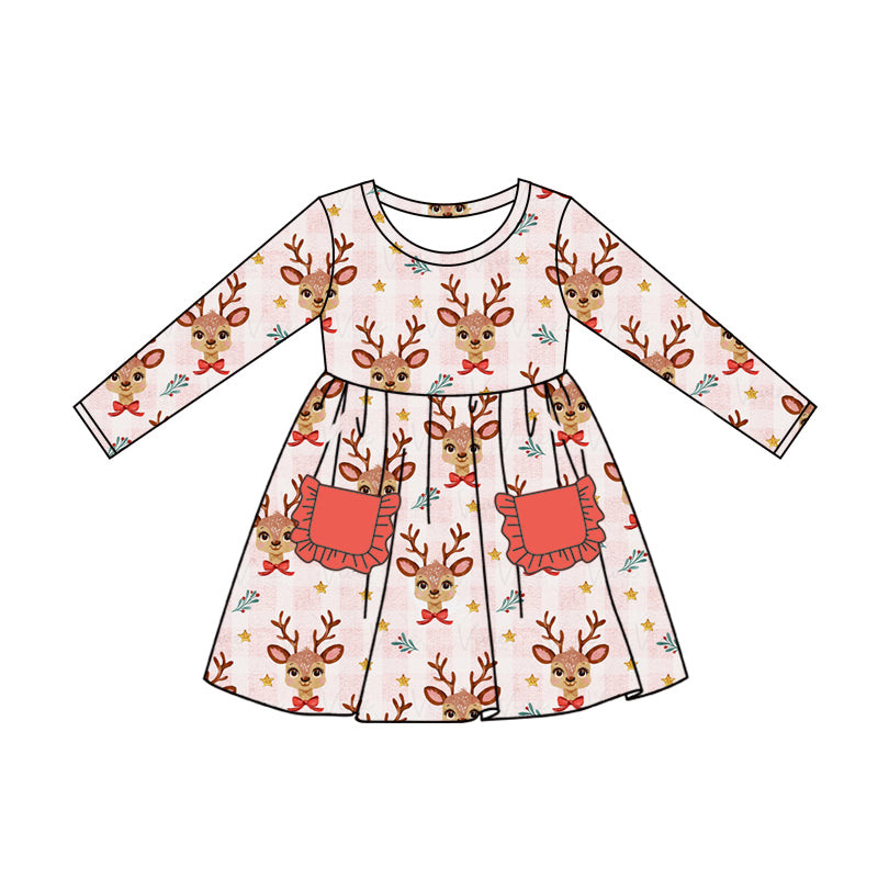 6.5 custom each style moq 5eta 4-6week baby girls clothes Christmas deer long sleeve girls dress