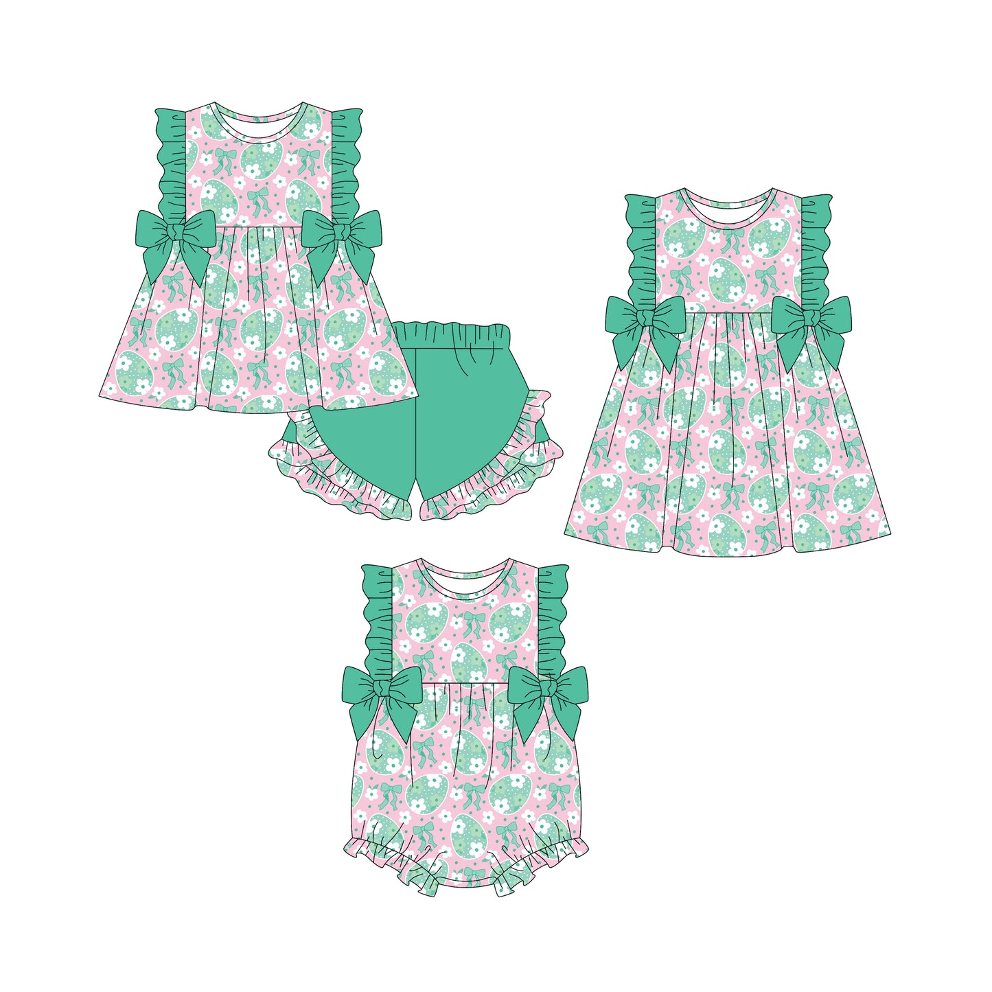 25.12.20 custom each style moq 5 eta 6-8week Sibling Sister bow baby short sleeve shorts sets and romper and dress match design