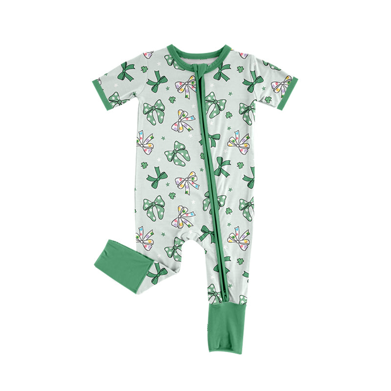 10.25 custom each style moq 5eta 4-6week Sibling Sister bow green baby girls short sleeve sets and rompers match design