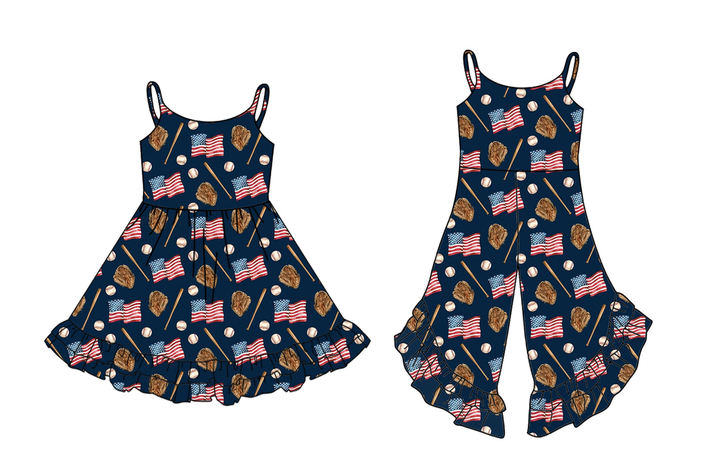 2.24 custom each style moq 5eta 4-6week Sibling Sister flag baseball baby girl dress and jumpsuit match family design
