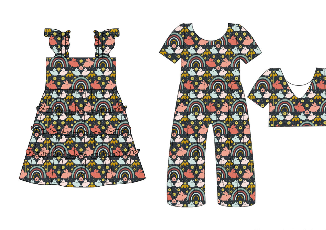 25.10.20 custom each style moq 5 eta 6-8week Sibling Sisters floral baby girl long sleeve dress and jumpsuit match family design