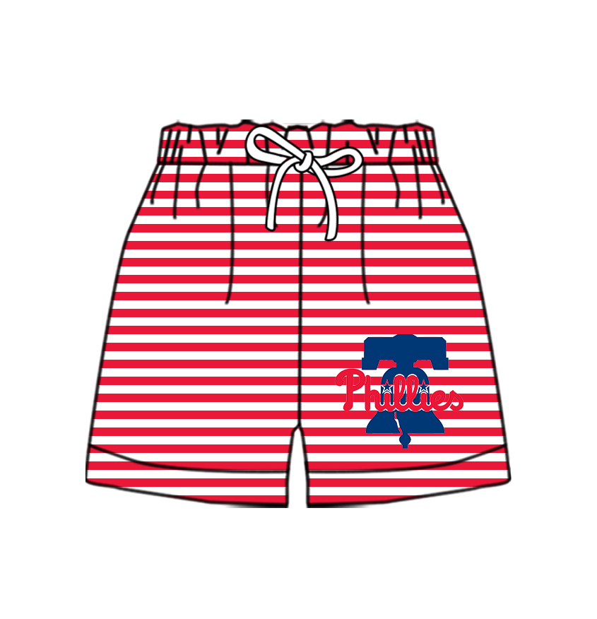Custom moq 5 mix size milk silk summer teams Baby Red Striped Drawstring Shorts for Children Elastic Waist Kids Summer Shorts