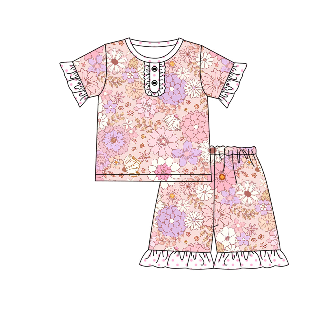 11.3 custom each style moq 5eta 4-6week Sibling Sister floral baby girl short sleeve shorts sets 1 and sets 2 match design