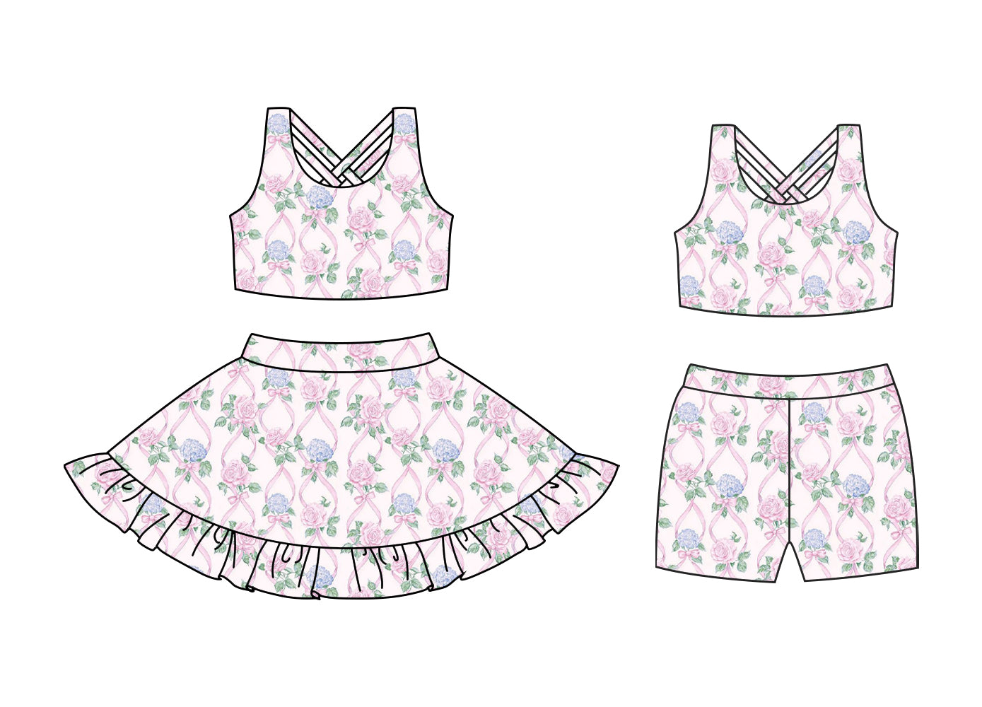 3.24 custom each style moq 5eta 4-6week Sibling Sister bow floral baby girl short sleeve shorts sets and dresses match design