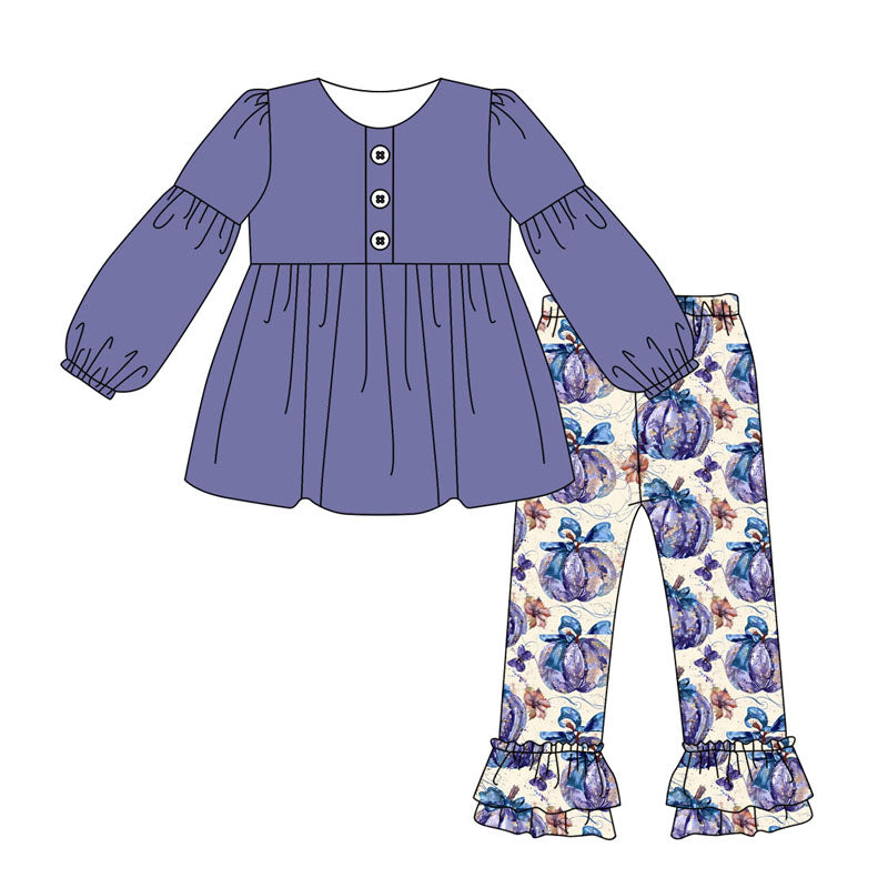 Deadline September 5 custom no moq eta 6-7weeks Long Lantern Sleeve Haze Blue Button Suit
