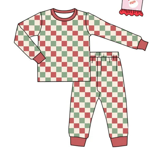 Deadline September 19 custom no moq eta 6-8weeks Red-Green-Lotus Root Plaid Long Sleeve Suit