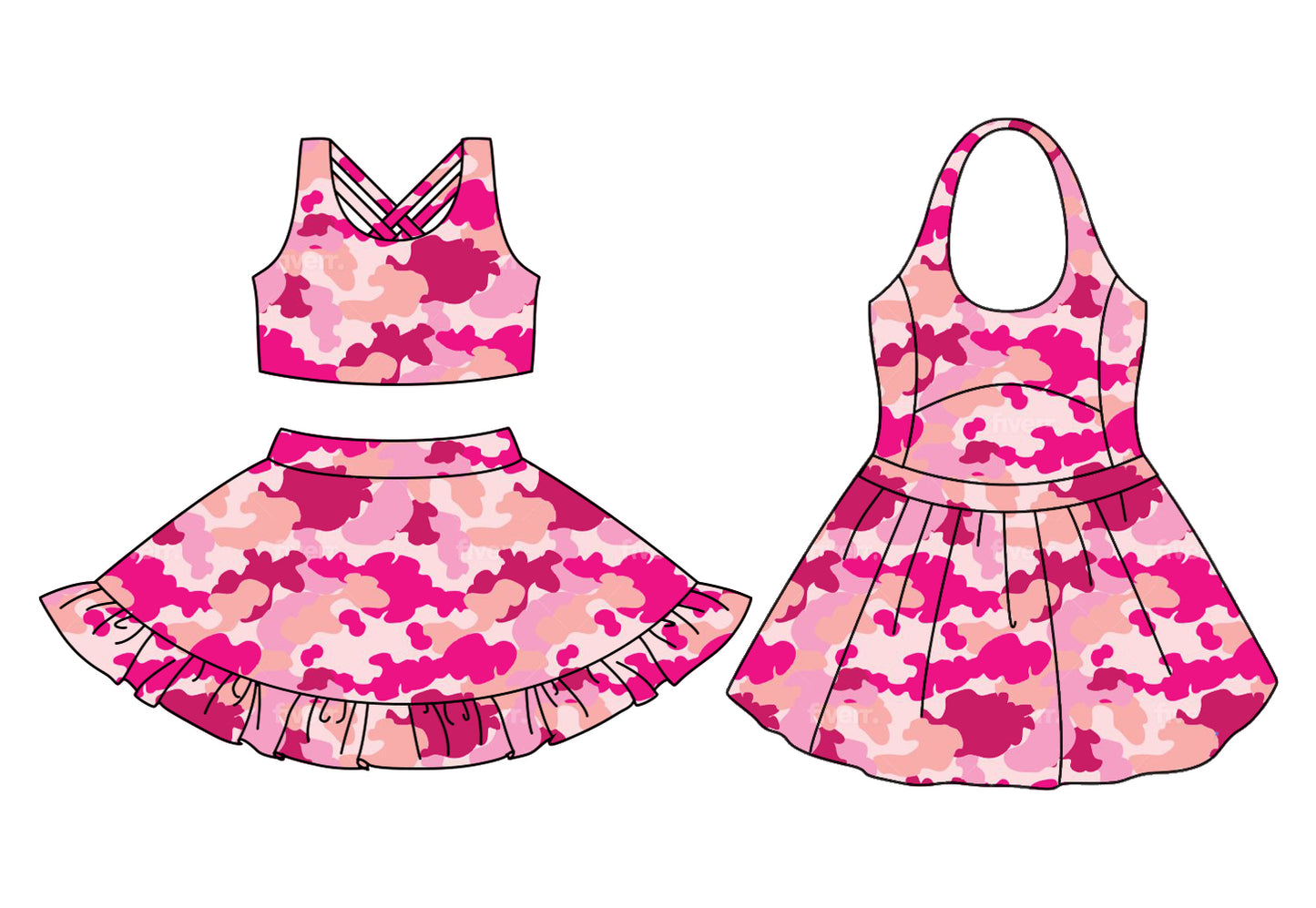 3.22 custom each style moq 5eta 4-6week Sibling Sister camouflage baby girls clothes Short sleeve skirt sets and dress match family design